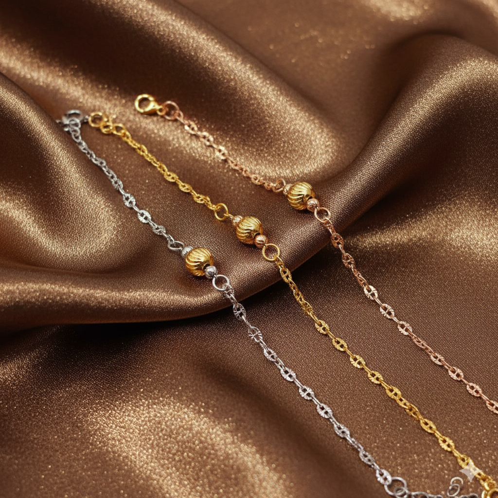 Gelang Tangan Rantai Wanita Lapis Emas Bola Ukir-Perhiasan Fashion Korea Anti Karat - Silver Gold Ro