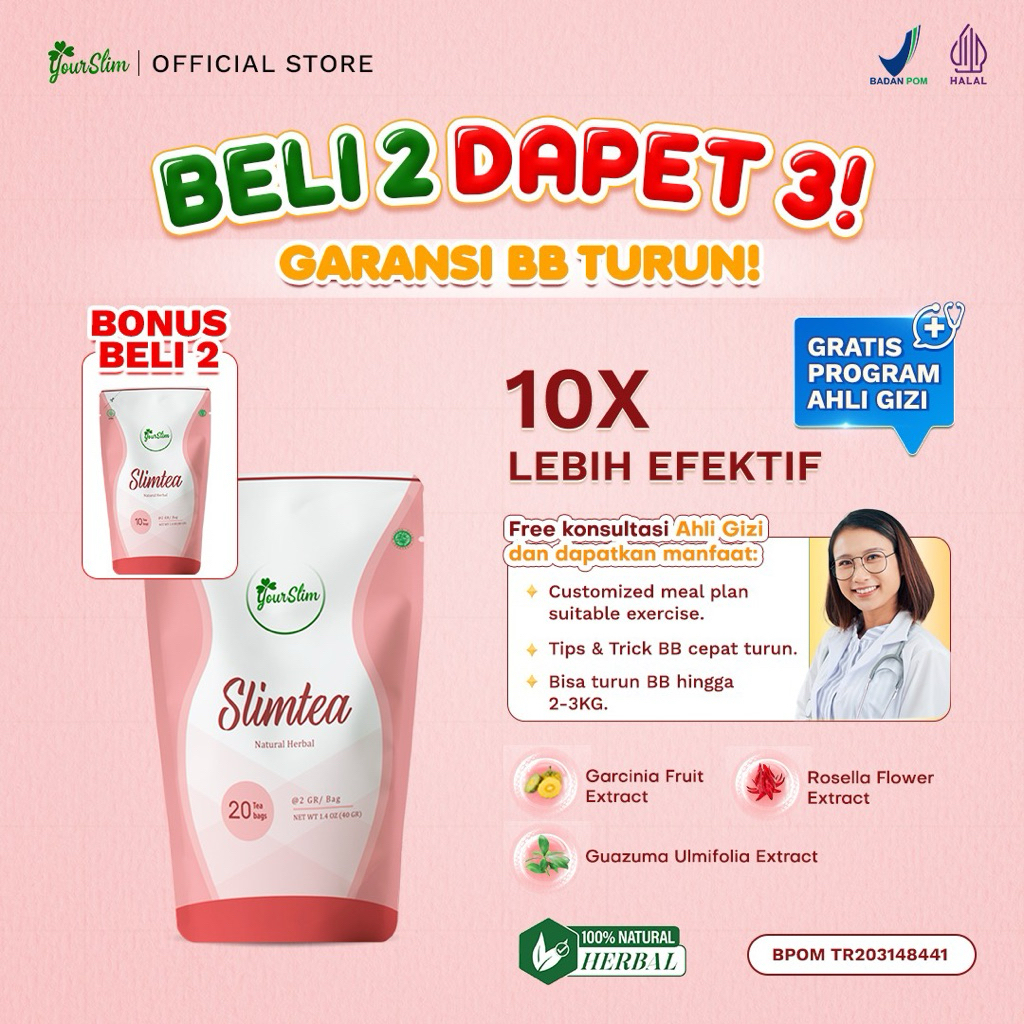 YOURSLIM SLIMTEA Slimming Tea - Herbal Teh Diet Pelangsing BPOM HALAL