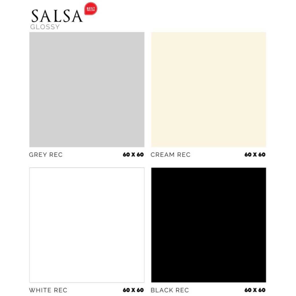 Keramik Merk Platinum Salsa White/Black/Grey/Cream ukuran 60x60 cm tekstur Glossy