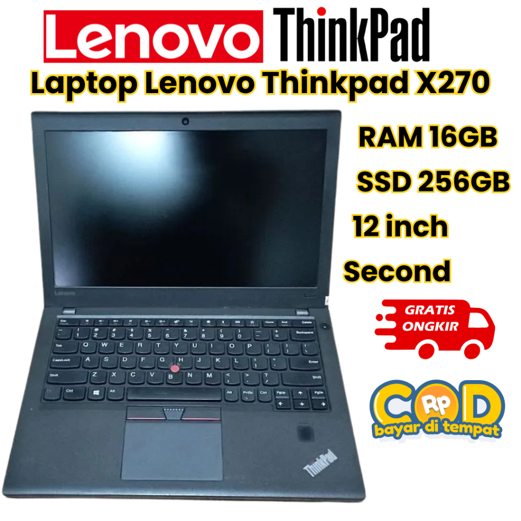 Laptop Lenovo ThinkPad X270 Core i5 Gen 7 RAM 16GB SSD 256GB | Laptop Bisnis Tahan Banting Keyboard 