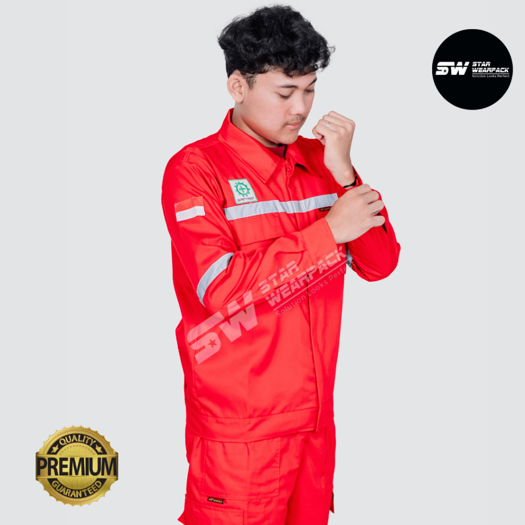 Baju Seragam Kerja Warna Merah Polos Lengan Panjang