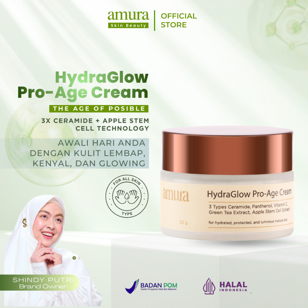 Amura HydraGlow Pro-Age Day Cream 30g | 3X Ceramide Memperkuat Skin Barrier Melembapkan Wajah