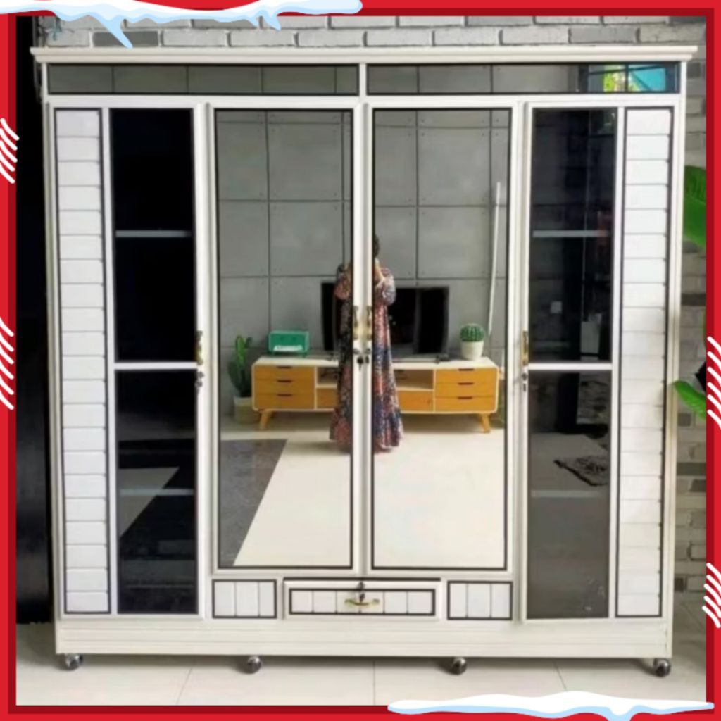 Lemari baju alumunium 4 pintu harga murah (u.ass)