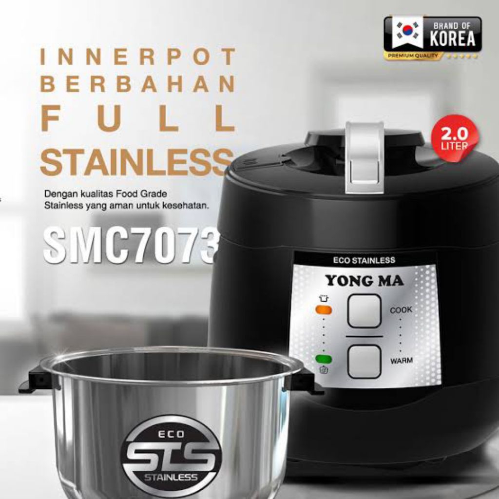 YONG MA Rice Cooker SMC 7073 Magic Com Stainless Steel 2 Liter