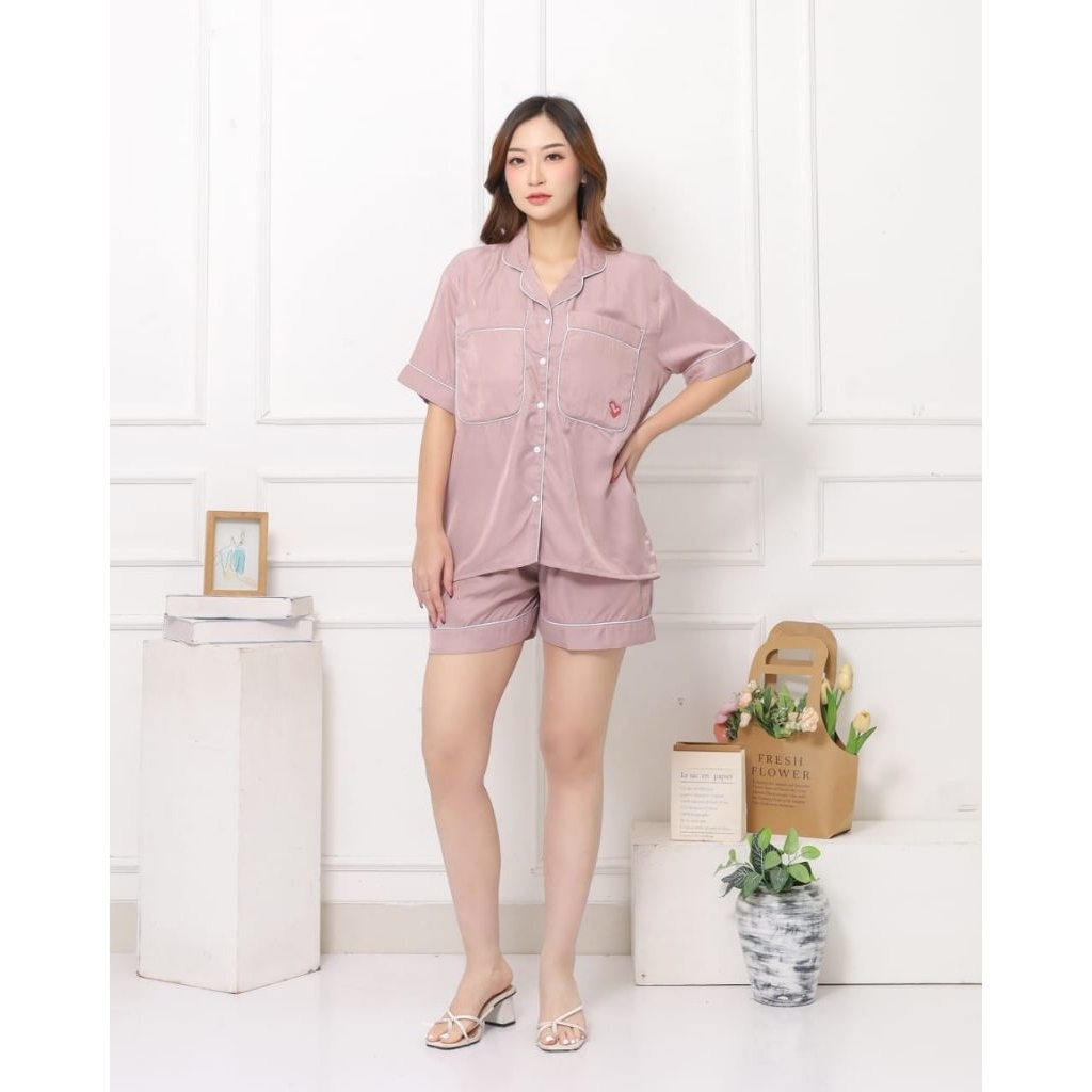 Tencel braless pajamas.. Baju tidur tanpa bra, tetap nyaman.. warna Pink Nude