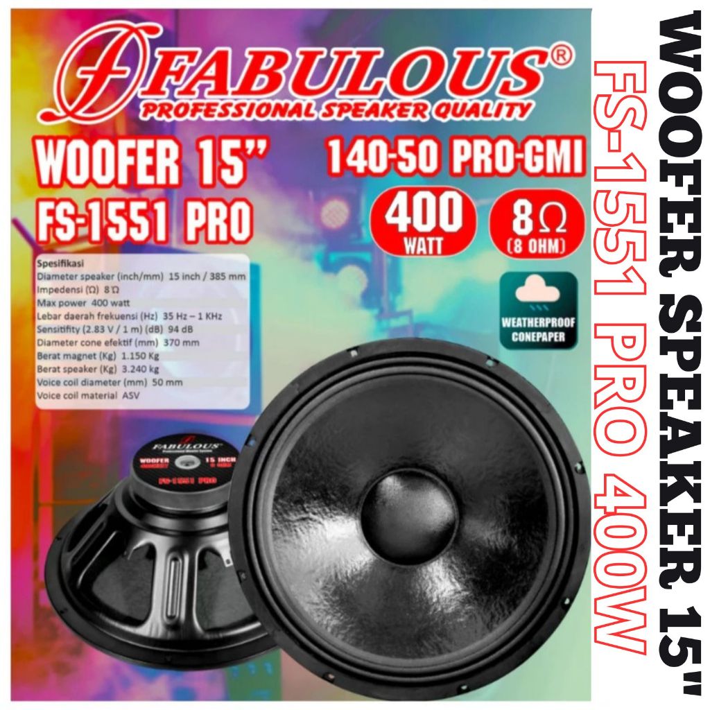 Speaker Sound Horeg Woofer 15 inch FS-1551 400W Original Suara Extra Full Bass, Jernih, Tahan Lama, 