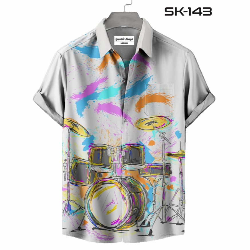 Kemeja Casual Santai Pria Wanita Motif Drum Set Motif Artistik Tangan Panjang Pendek SK-143