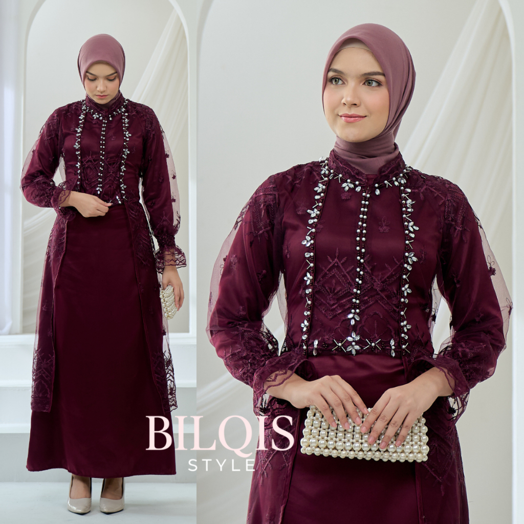 Diandra Luxury Set Gamis Inner Outer | Gaun Dress Elegan Payet Mutiara Bahan Premium Tile (Tulle) | 