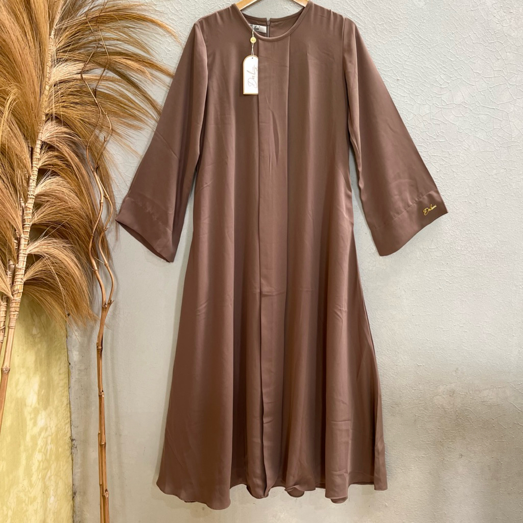 BARU Gamis DNL Luxury (DHARBY) Lengan Abaya Bahan Haniya warna Latte Kehijaun/Lumut