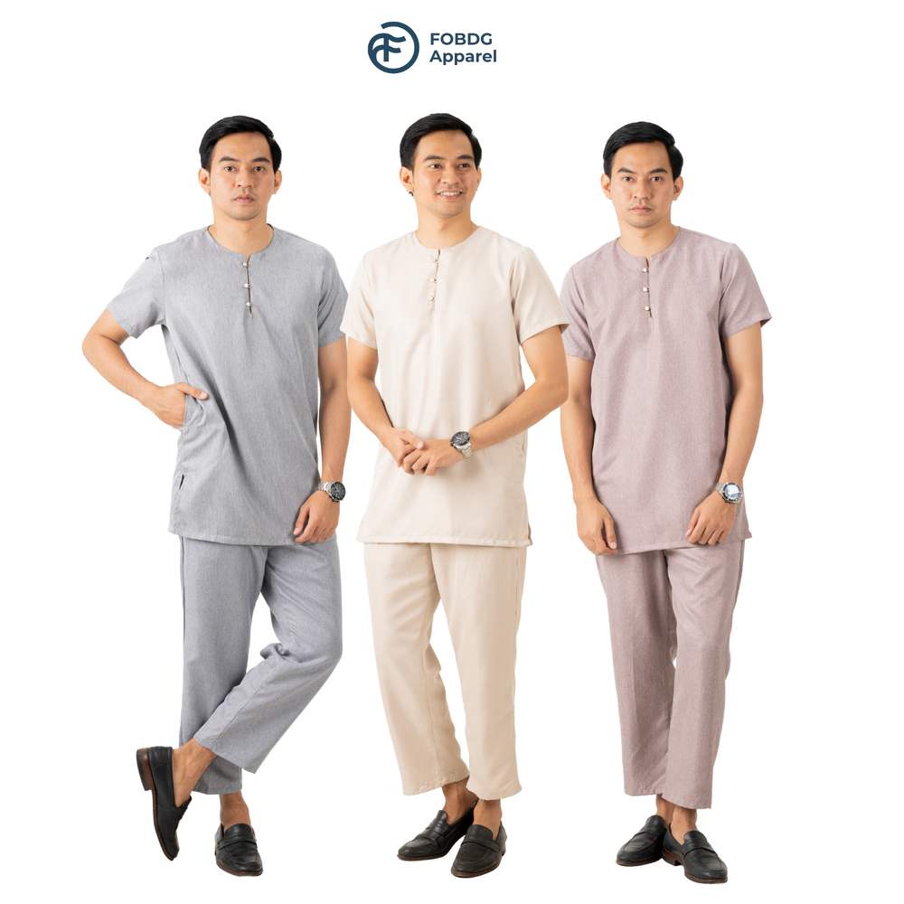 DARELHADI Koko Setelan BORNEO Lengan Pendek One Set baju celana Tanpa Kerah Pria Dewasa