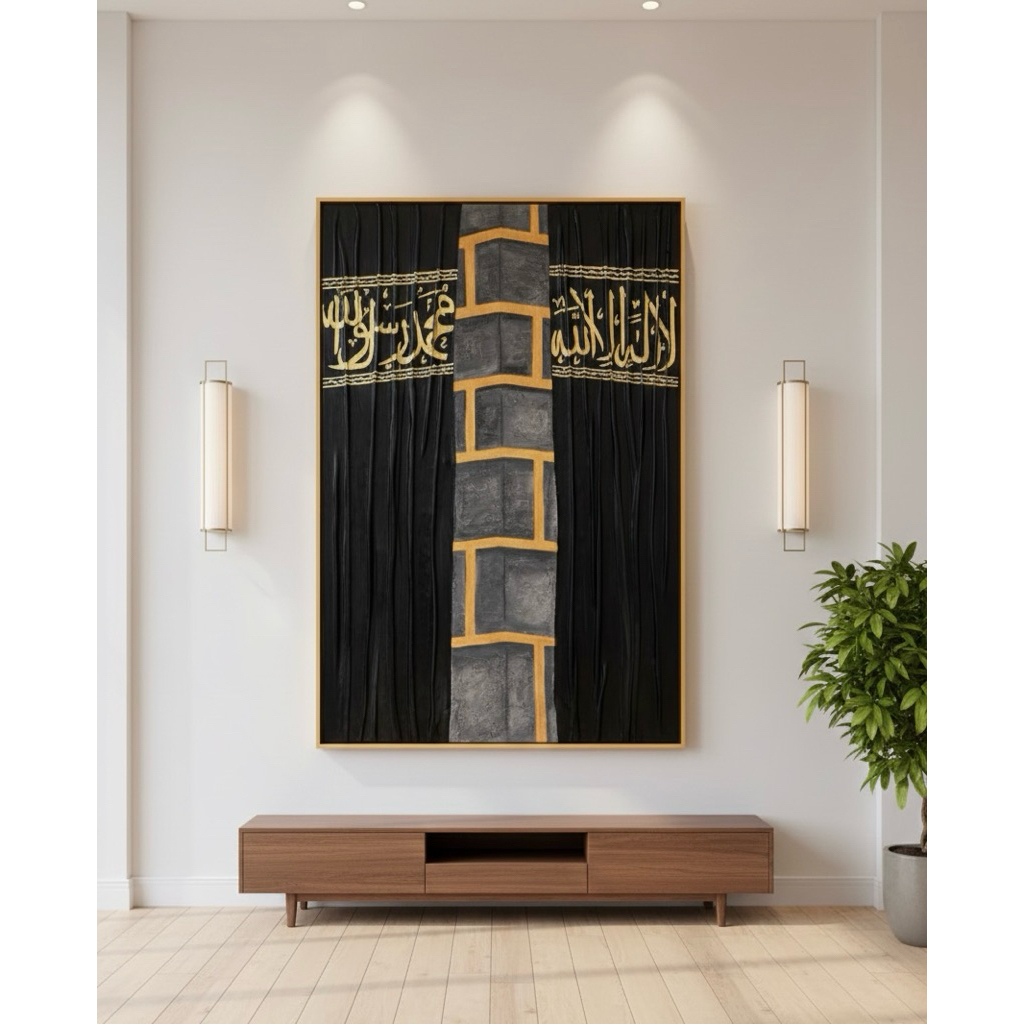 KIZI ARTISTIC - Lukisan Kanvas Kabah Ka'bah Modern Dekorasi Islami Mewah - Wall Decor Minimalis