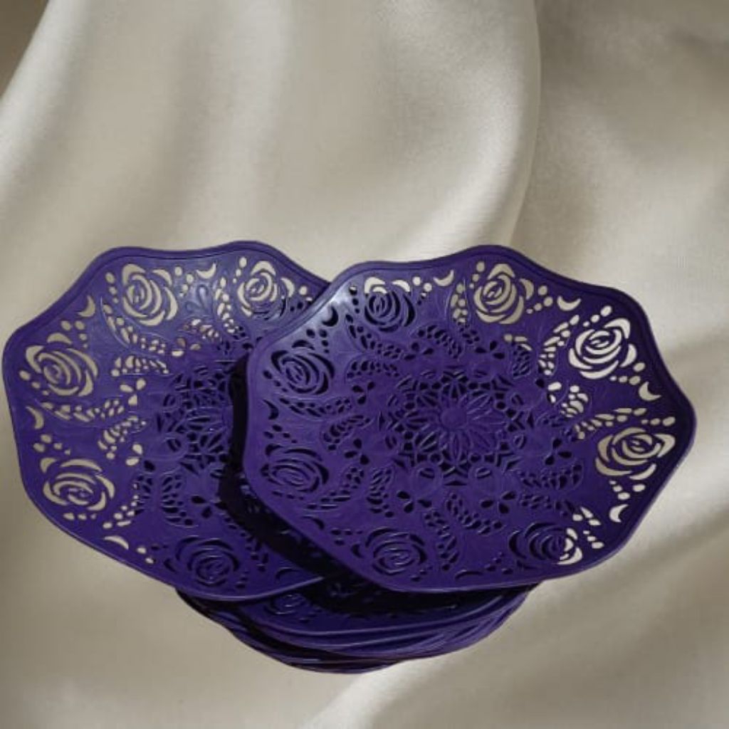 Piring Rotan Cantik Ungu - Piring Rotan Tebal - Piring Buah Plastik - Piring Serbaguna