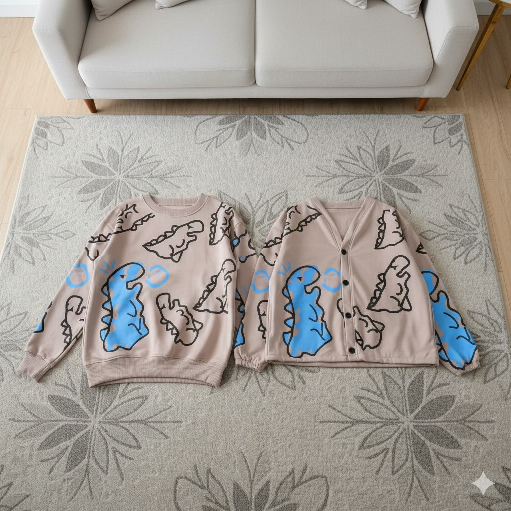 Crayon Dino Isi 2 Jaket Couple Pasangan Hoodie Fleece Tebal Hoodie Couple Keren Jaket Couple Korea