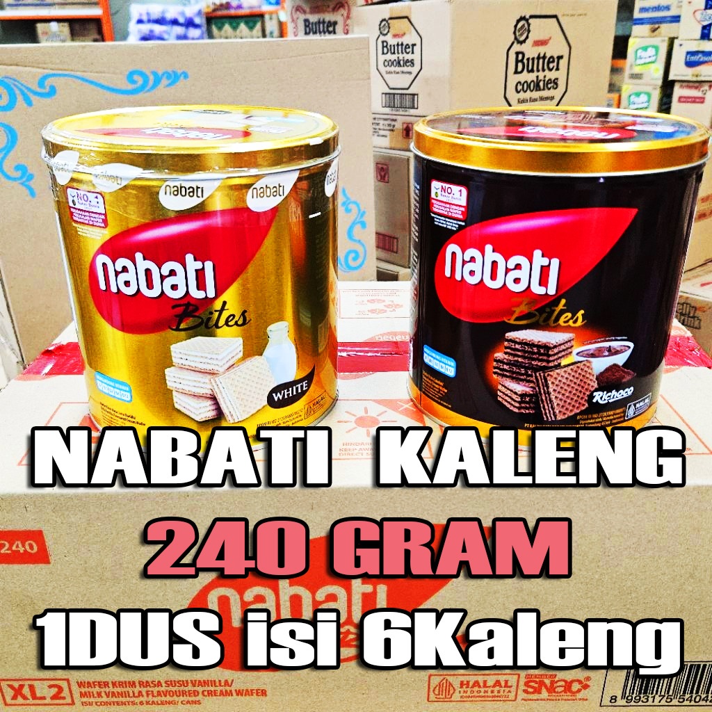 TIN 240GR - WAFER NABATI BITES KALENG BULAT RASA COKLAT - WHITE - KEJU / WAFER KALENG NABATI TIN