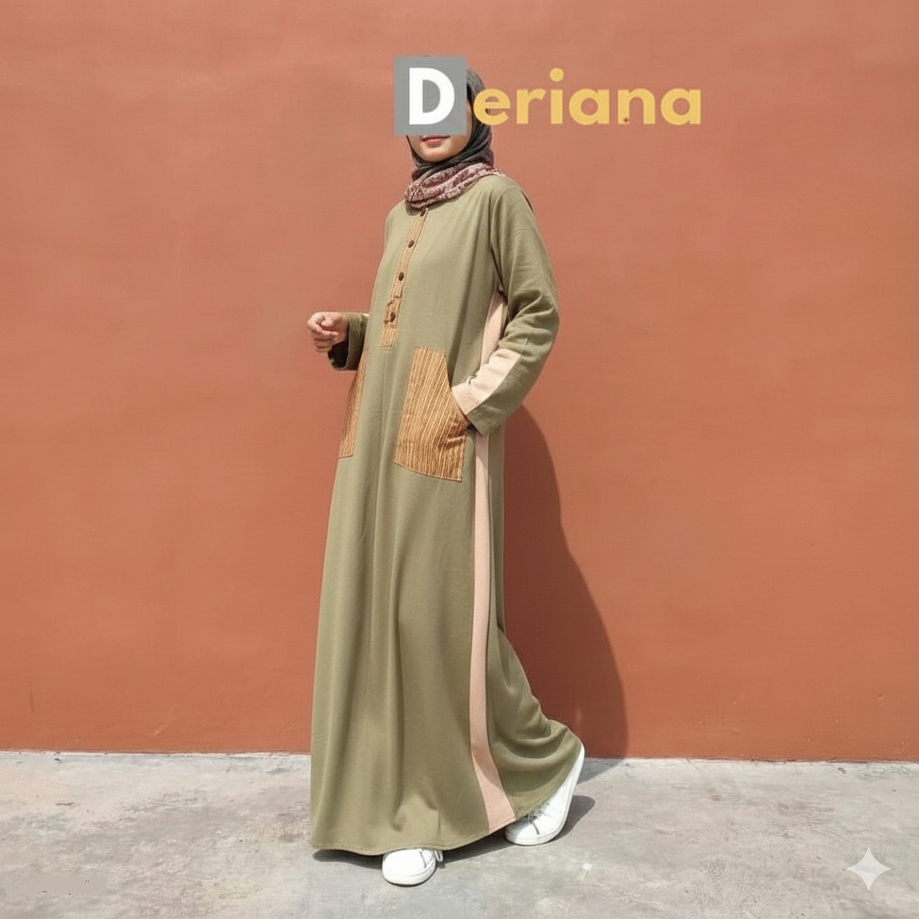 Gamis Kaos Polo Muslim Wanita Casual Premium Sporty Maylea Series Olive