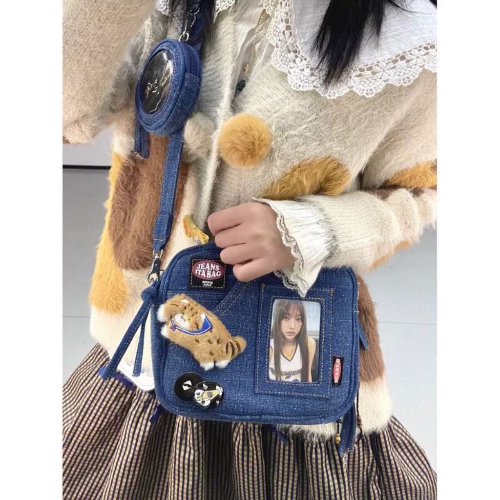DENIM CONCERT BAG tas selempang sling konser canvas pvc tebal pouch doll boneka insert pc photo phot