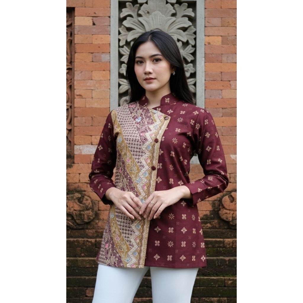 Blus Batik Wanita Yolla Model Janggan Bahan Katun Premium Lapis Furing Kekinian
