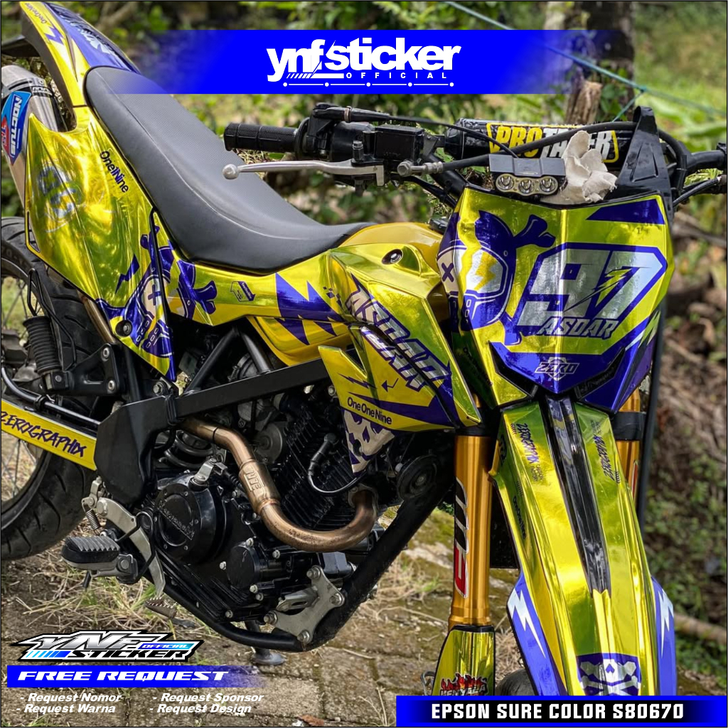 DECAL  CHROME GOLD EMAS KLX BF - DTRACKER - GORDON - CRF - WR PREMIUM - CUSTOM DESAIN