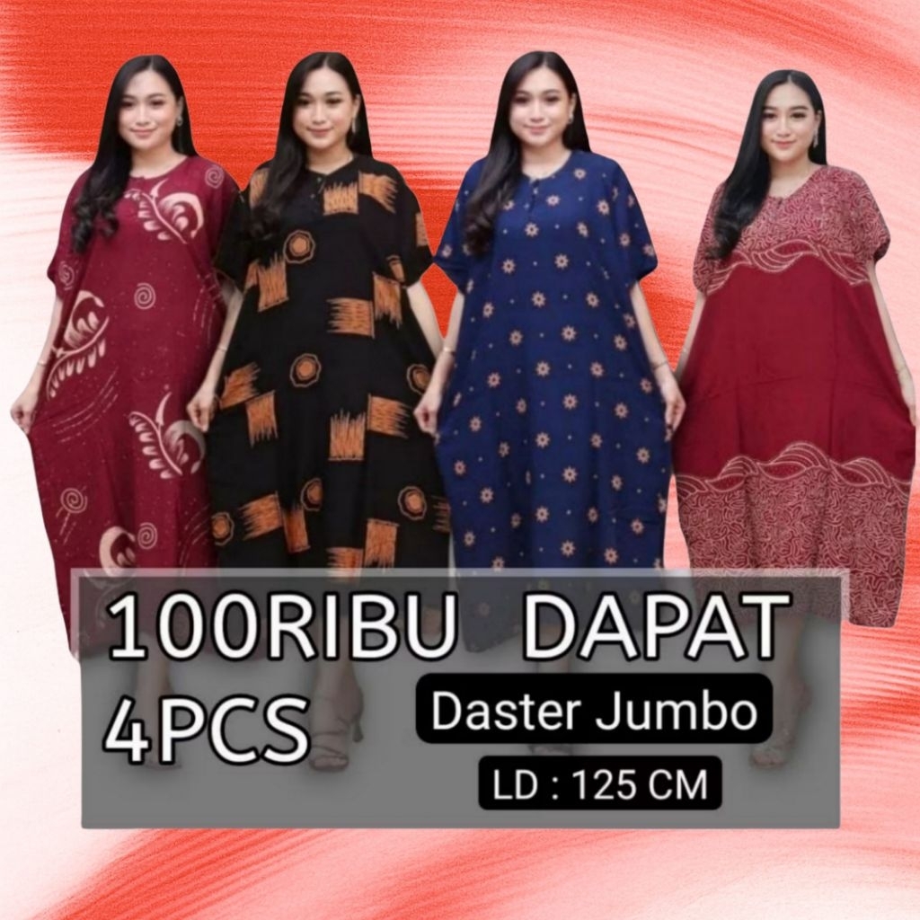 100ribuan dpt 4pcs Daster Jumbo LD 125cm Busui Kancing Resleting Batik Pekalongan Gamis Dress Rayon