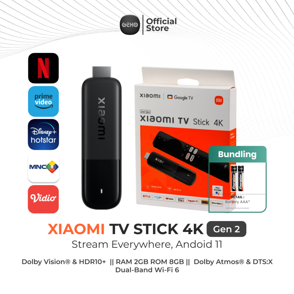 Xiaomi Mi TV Stick 4K UHD Android TV Stick Android 11 Garansi Resmi