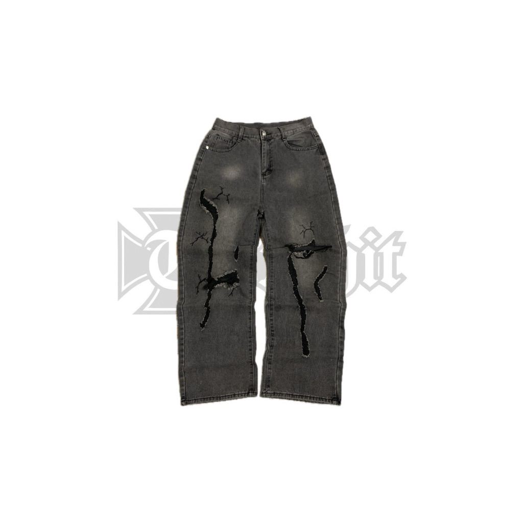 BAGGY JEANS RIPPED BLACK WASH CHXS
