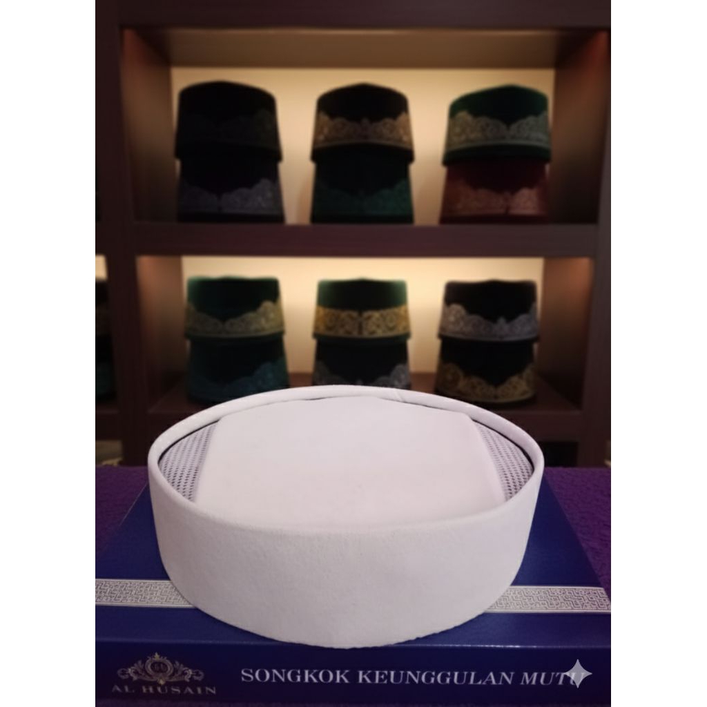 peci songkok kopiahl AC putih merk al husaini, songkok mewah, peci nasional,songkok hitam,songkok pr