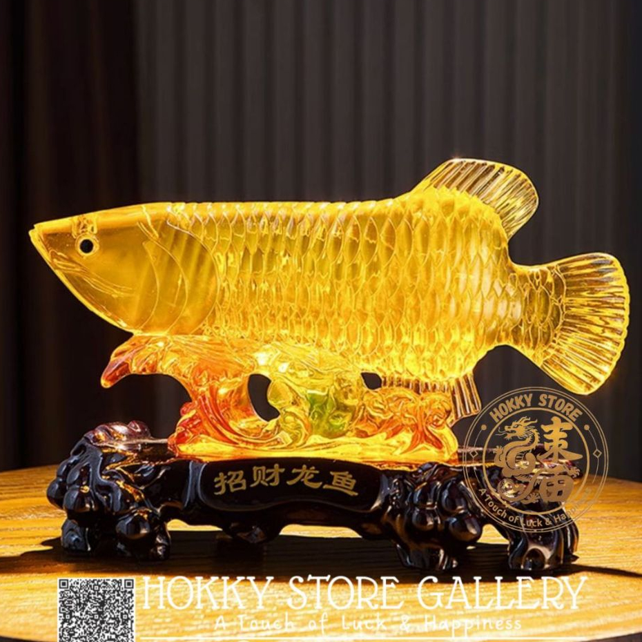 Pajangan Ikan Arwana Mewah / Ikan Naga pembawa keberuntungan debgab Giftbox Merah