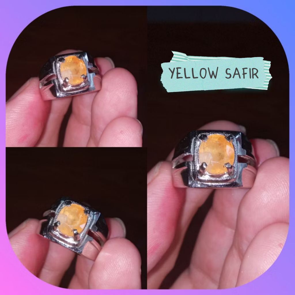 Cincin Batu Permata Yellow Safir Yakut Kuning Asli Natural