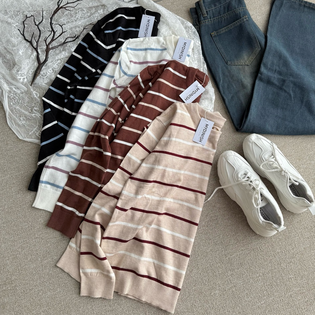 Dibe Viscose Blouse Atasan Wanita Motif Garis Dengan Bahan Viscose Terkini