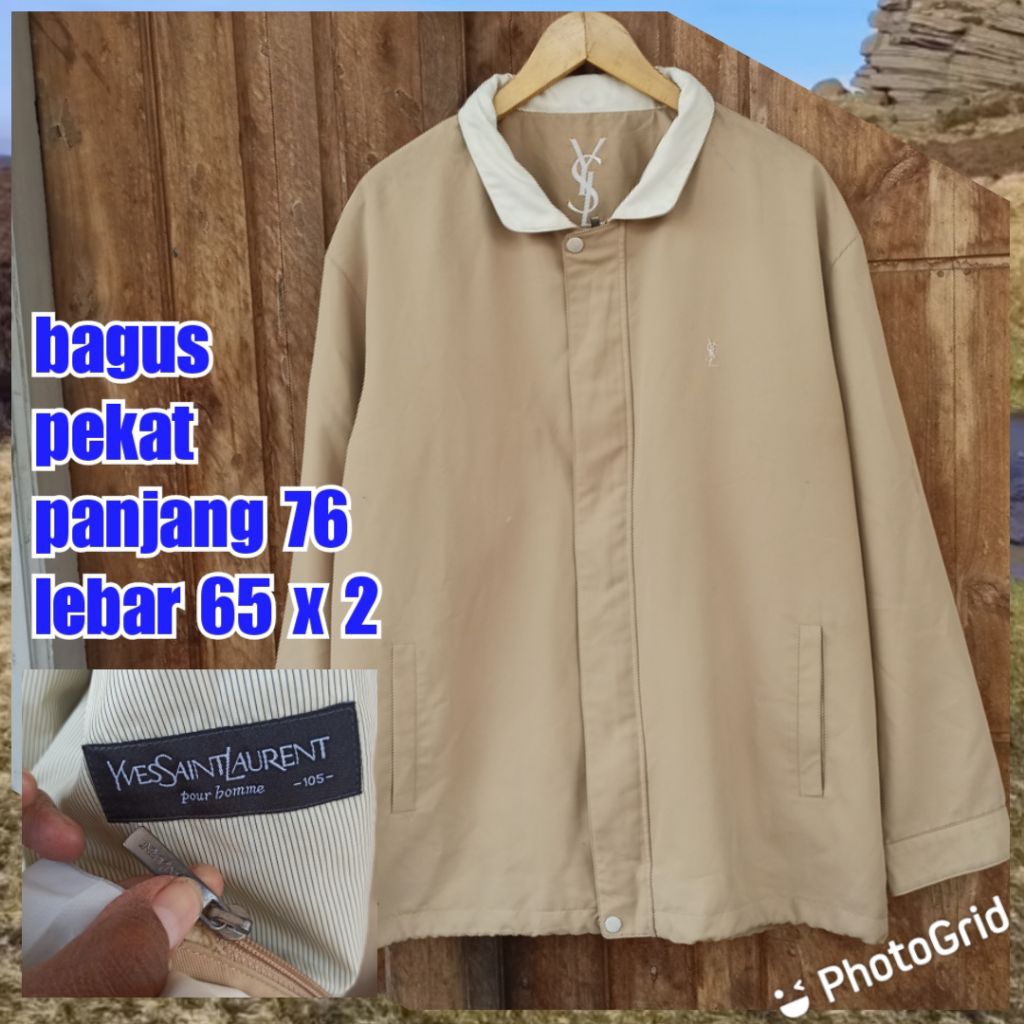 jaket work kerja casual Harrington vintage ysl Yves saint Laurent cream khaki