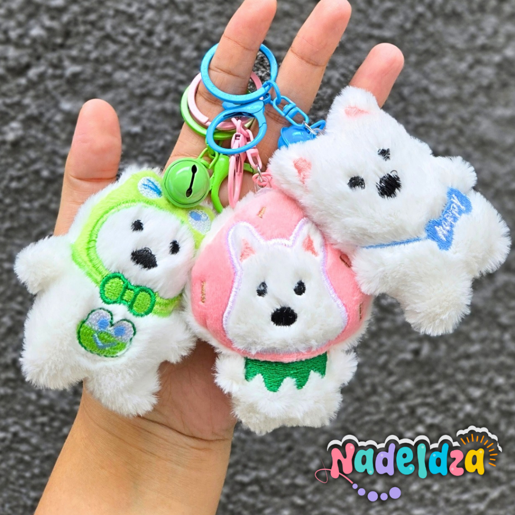 Nadeldza Bag Charm Plush Boneka Bernard Bear Beruang Putih Bunyi Lonceng/ Gantungan Tas Karakter Ber
