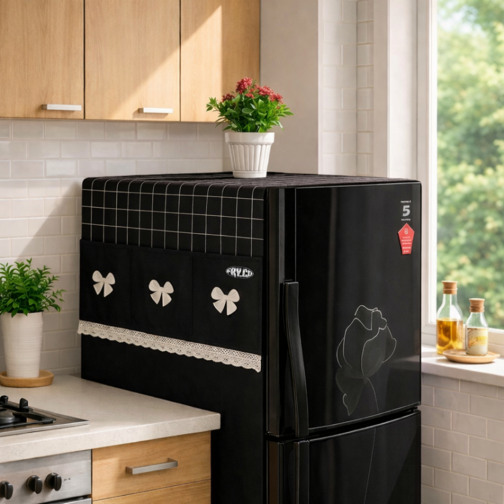 TAPLAK kulkas renda minimalis taplak kulkas kain katun cover kulkas aesthetic sarung kulkas aestheti