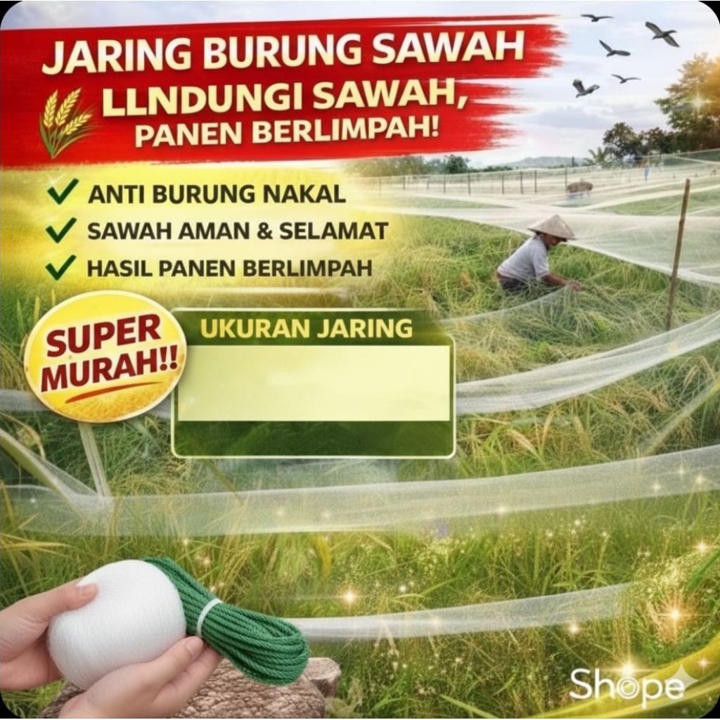 Jaring Burung Sawah / Jaring Padi – Ukuran 7,5 x 90 Meter | Jaring Emprit & Pipit