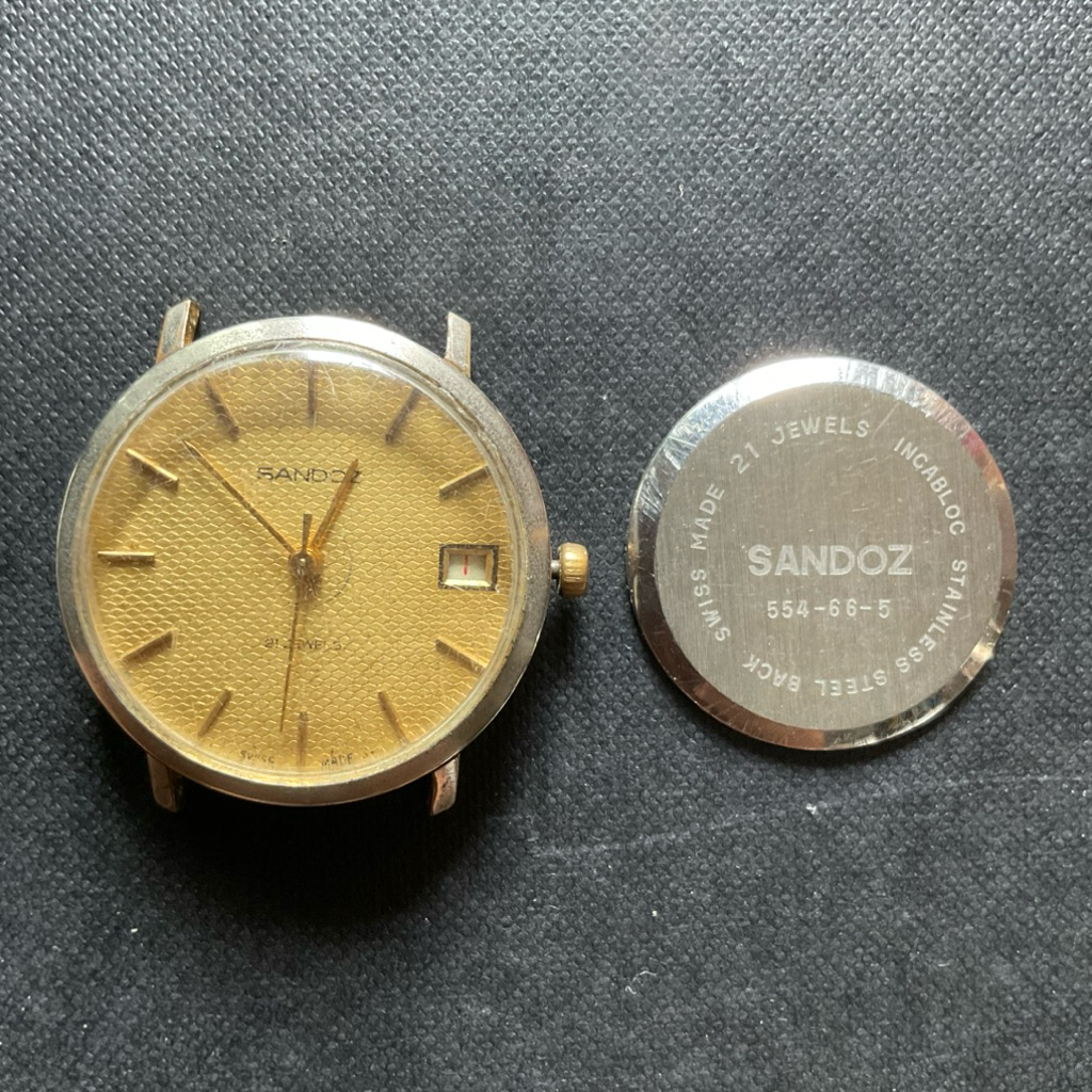Sandoz Watch Manual Winding Jam Tangan Pria Vintage Diameter 33,5mm Warna Gold & Stainless Steel 21 
