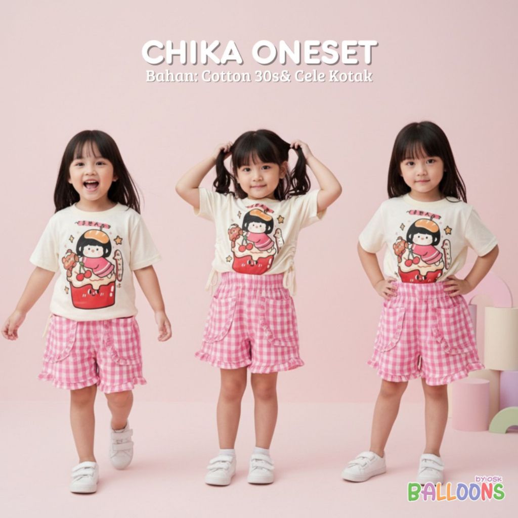 Chiki & Chika OneSet- Setelan Baju Anak Perempuan One set Umur 1-5 Tahun