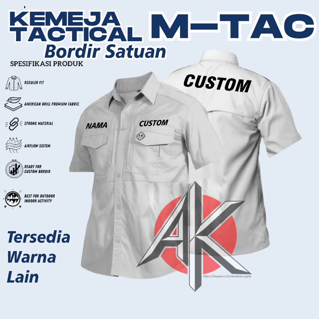 Kemeja Tactical Unisex MTAC Lengan Pendek - MTAC BORDIR CUSTOM / BORDIR SATUAN