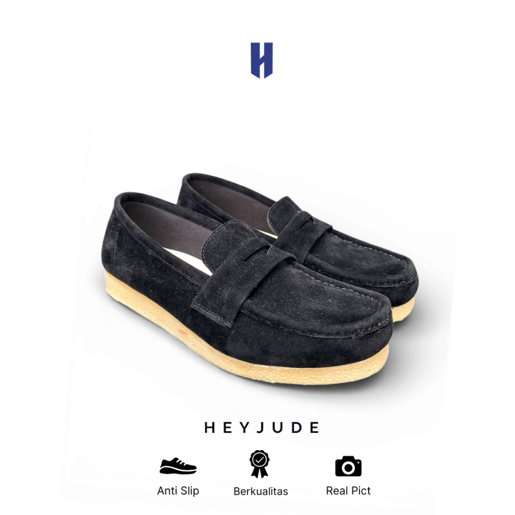 Heyjude Vible Loafers Natural Black Sepatu Chungky Loafers Suede Casual Wallabee Pria Wanita