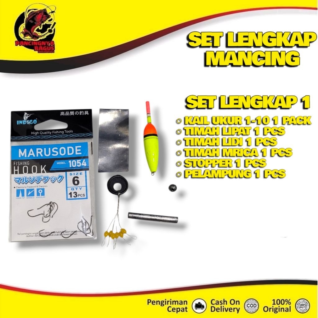 1 Set Kelengkapan Alat Mancing Kail Timah Pelampung Stopper Set Lengkap 1