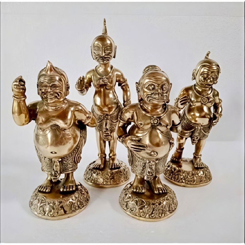 Set Patung Pajangan Tradisional 4 Figur Punakawan Warna Emas | Ornamen Dekorasi Rumah Kantor | Seni 