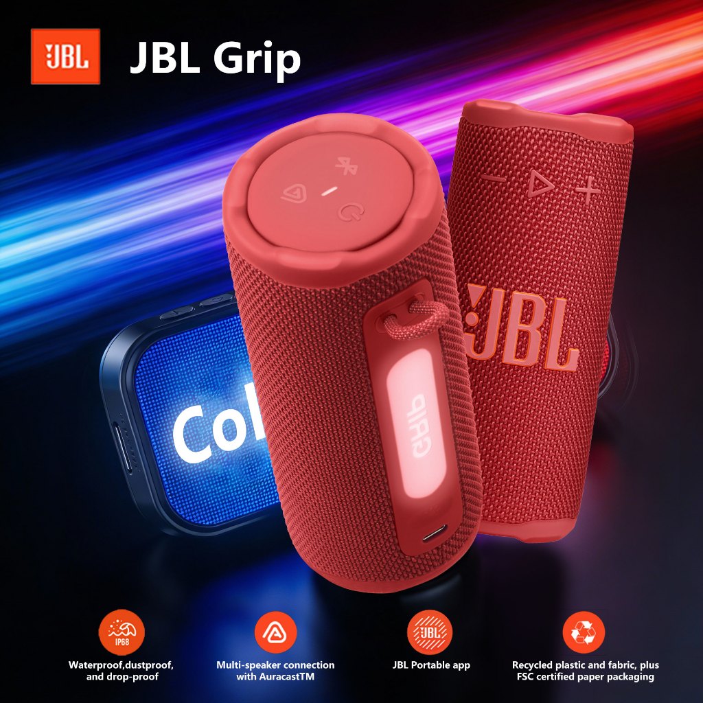 JBL Grip Speaker Bluetooth Portabel Ringkas Dengan JBL Pro Sound Yang Mantap Dan Cahaya Ambiens Blue