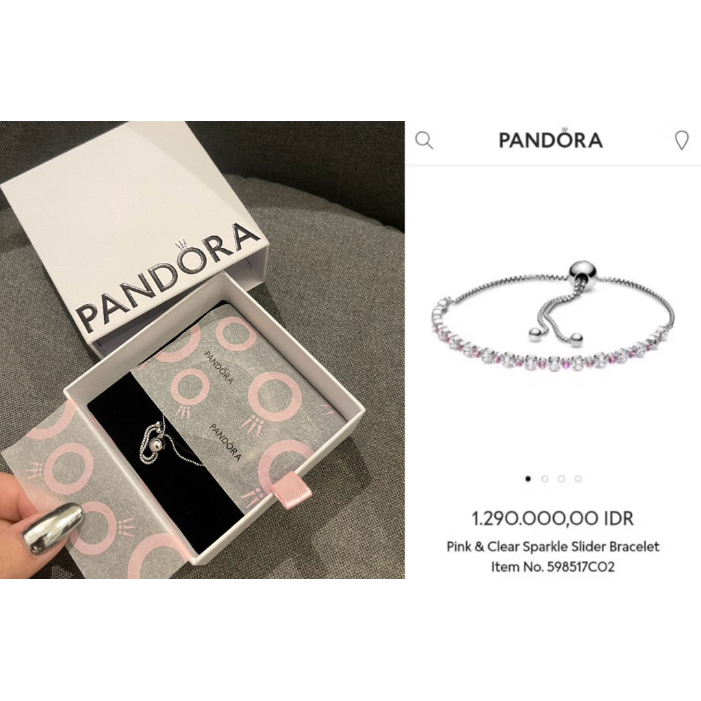 JUAL RUGI ‼️BELI 1.3 JUTA‼️100% ORIGINAL PANDORA — Pink & Clear Sparkle Slider Tennis Women Bracelet
