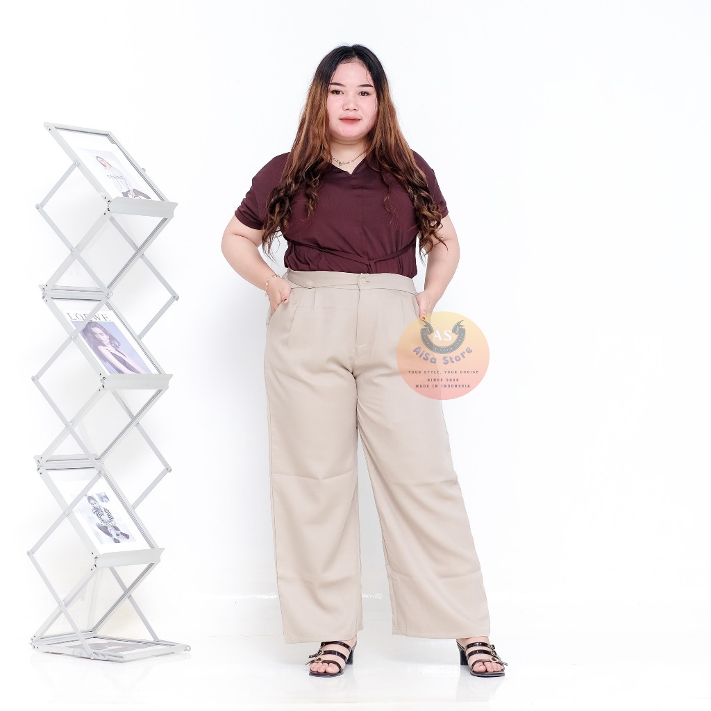 Celana Kerja Wanita Jumbo Model Kulot Formal Panjang Kain Wolstretch Nyaman Jatuh