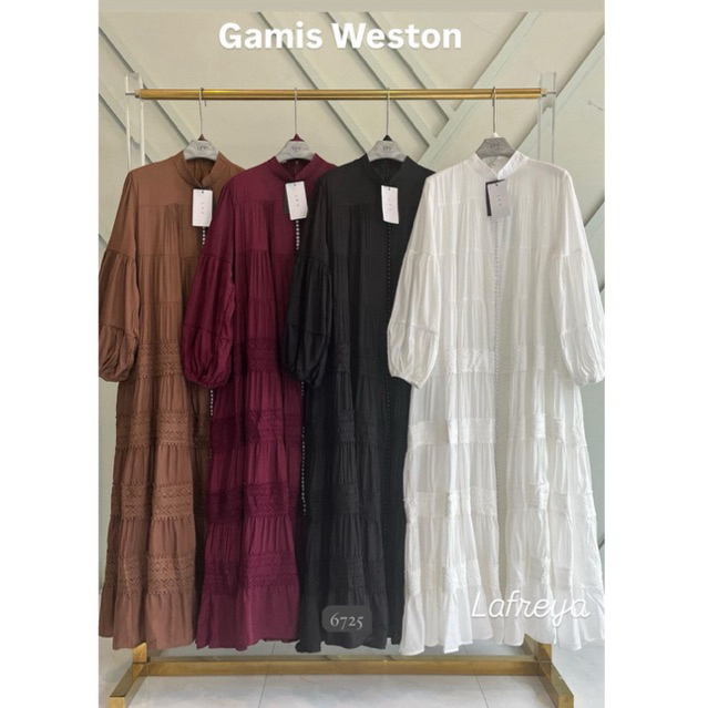 gamis weston, dress lfy, gamis bangkok, gamis putih, white maxi, dress katun bordir, gamis eyelet, g