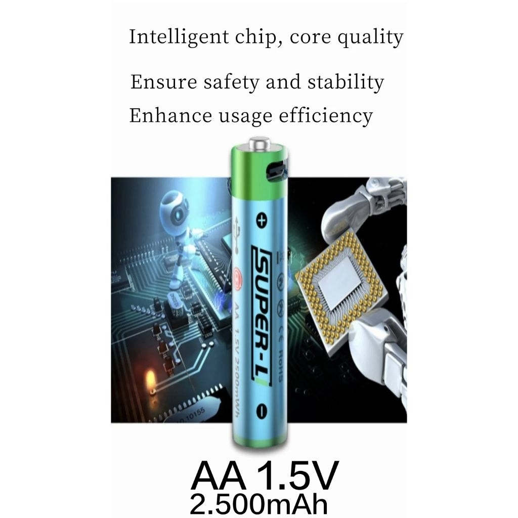 SUPER-L Baterai Rechargeable AA 1.5V 2500mWh USB Type C 1 PCS / Baterai Cas AA 1.5V