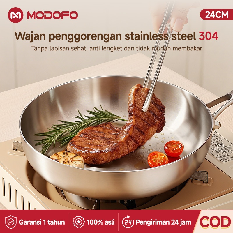 MODOFO Wajan Stainless Steel Anti Lengket Panci Stainless Steel 304 Kuali Anti Lengket Wajan Penggor