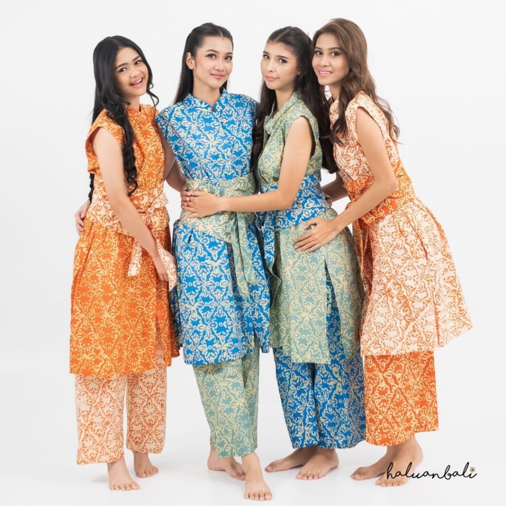 Setelan Wanita Tjap Lakshmi HaluanBali - Tunik Vest & Celana Panjang - Motif Wastra Etnik Cap Formal