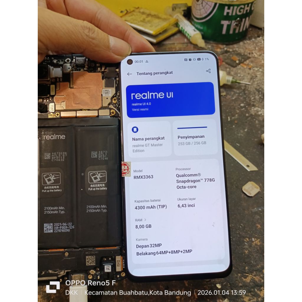 LCD Realme GT Master original copotan bawaan hp, hasil repair jumperan