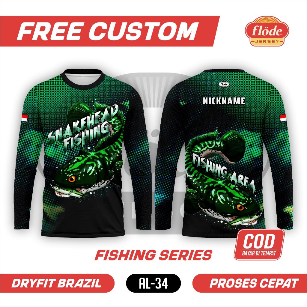 JERSEY KAOS MANCING PREMIUM IKAN TOMAN CHANA SNAKEHEAD HIJAU KEREN 2026