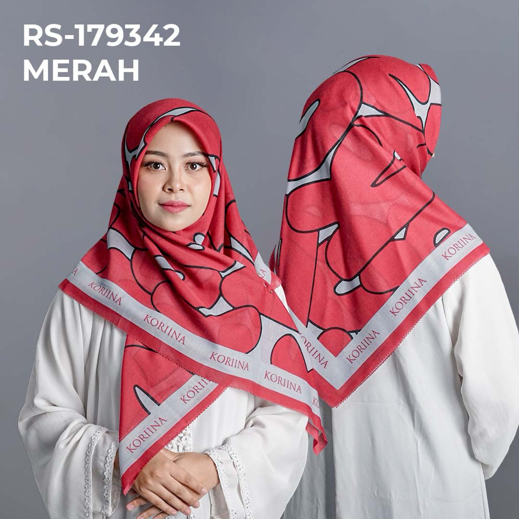 RS-179342 MERAH Hijab Jilbab Dennay Scarves Voal Motif Segi Empat Basic Laser Cut