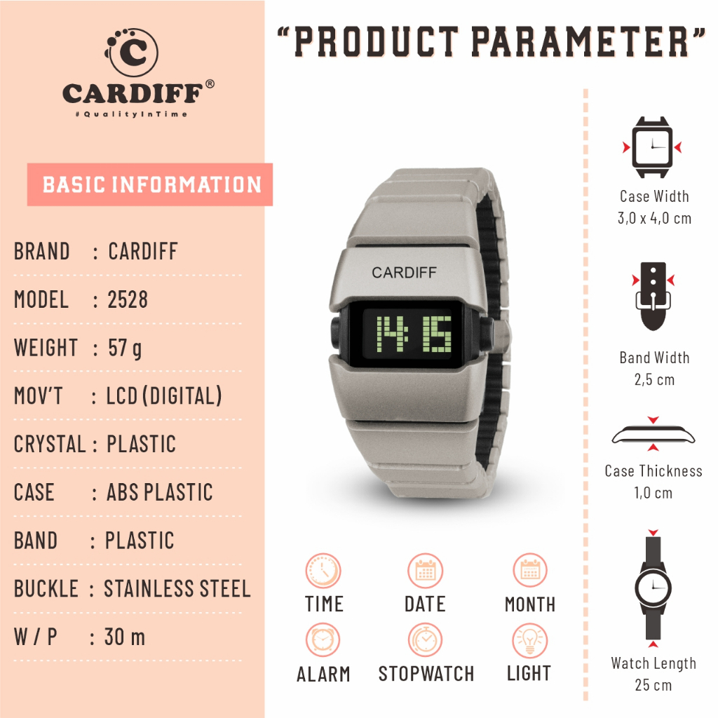 CARDIFF Jam Tangan LCD Plastik 2528 | Pria | Tahan Air | 3ATM